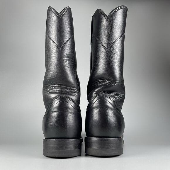 Justin L3703 Women’s Sz 7.5 B Black Leather Pull On Western Classic Ropers Boots - Picture 3 of 9